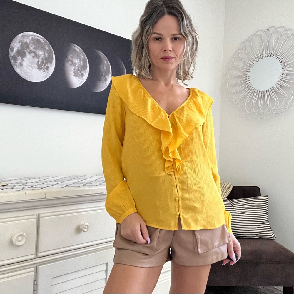 Sezane Priscille Silk Blouse Yellow